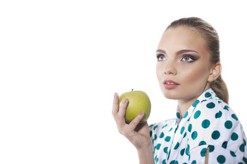 woman eat green apple