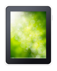 Tablet pc computer with green background