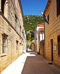 view of street in Ston, Croatia.