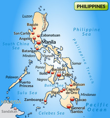 Karte der Philippinen mit Hauptstädten