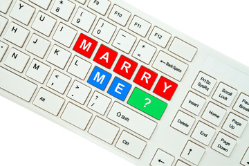 Wording Marry Me on computer keyboard isolated on white backgrou