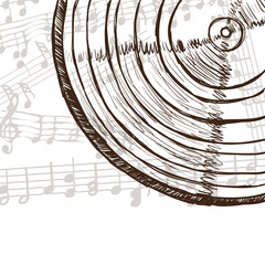 Vinyl record and music notes