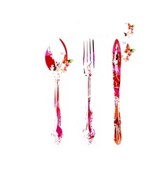 Fork, knife and spoon silhouettes with butterflies