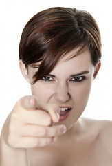 young girl pointing on you