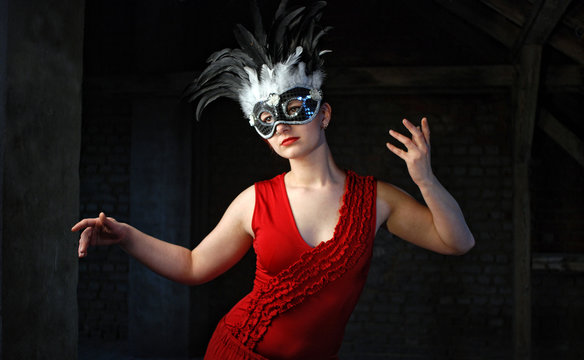 Woman in Red with Mask - Puppet Style