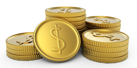 Pile of golden dollar coins