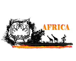 grunge background with African fauna and flora