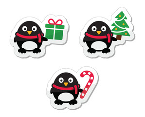 Christmas icons with pinguins