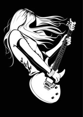 beautiful girl with a guitar on a scene