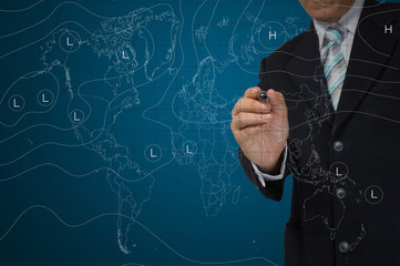 business Man drawing weather map