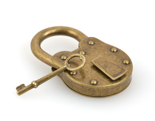 Padlock and key isolated on white background with clipping path