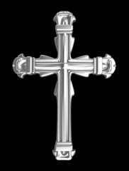 Silver cross over black