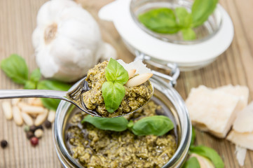 Fresh Pesto Sauce on a spoon