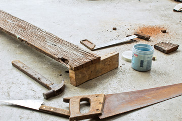 carpenter's tools on a workbench
