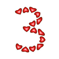 Number 3 made of hearts