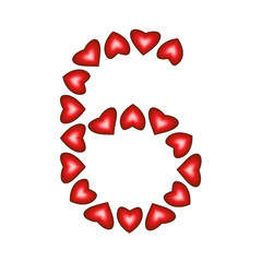Number 6 made of hearts