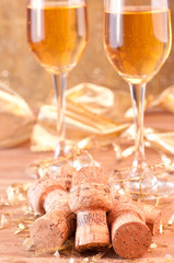 Champagne corks and gold decoration