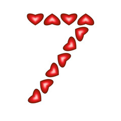Number 7 made of hearts