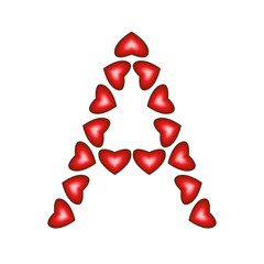 Letter A made of hearts