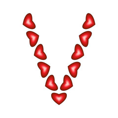 Letter V made of hearts