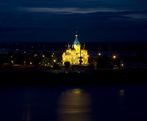 Fototapeta na wymiar Night view of Alexandr Nevsky Cathedral Nizhny Novgorod Russia