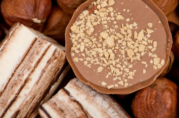 Closeup of coffee beans, cinnamon and nuts