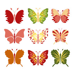 Set of isolated butterflies