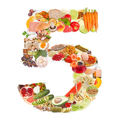Number 5 made of food