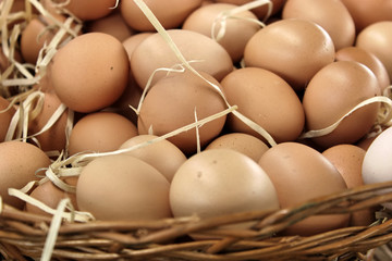 Brown eggs in a basket