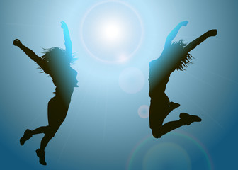 Silhouettes of jumping girls