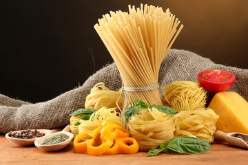 Pasta spaghetti, vegetables and spices,