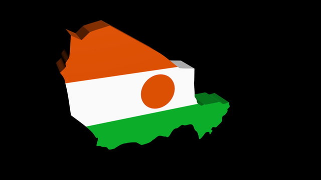 Niger map flag rotating on black animation