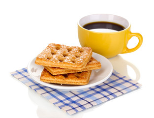 Cup of coffee and cookies isolated on white