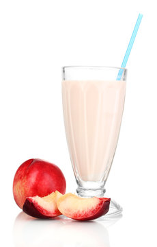 Peach milk shake isolated on white