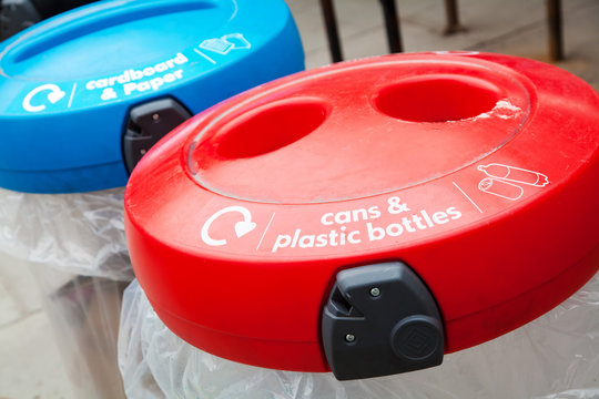 Bins for recycling cans, plastic and bottles
