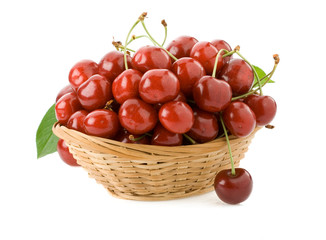 sweet cherry in bowl isolated on white