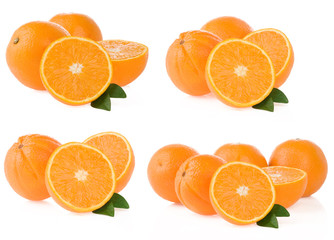 orange fruit and slices isolated on white