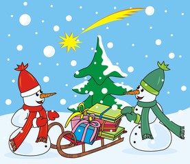 Obraz premium Two snowmen with scarf