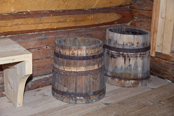 Wooden tubs in the Russian bath