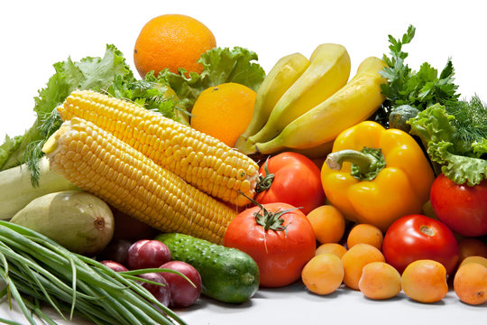 Colorful fresh group of vegetables and fruits