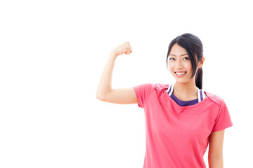 Fototapeta premium a beautiful asian woman showing muscle on white background