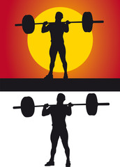 Weightlifter silhouette on a white background