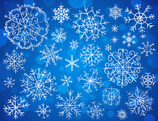 snowflakes on blue background, vector