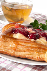 Delicious Cherry puff pastry with custard 
