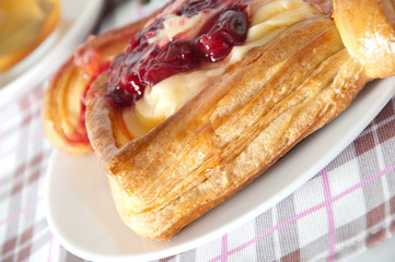 Delicious Cherry puff pastry with custard 