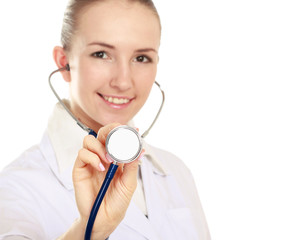 Smiling medical doctor woman with stethoscope