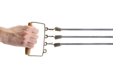 expander in hand isolated on white