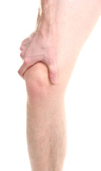 Fototapeta na wymiar mężczyzna trzyma ból kolana, na białym tle