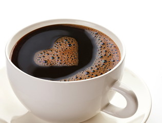 Coffee cup and saucer on a white background.