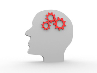 Human head profile with gears